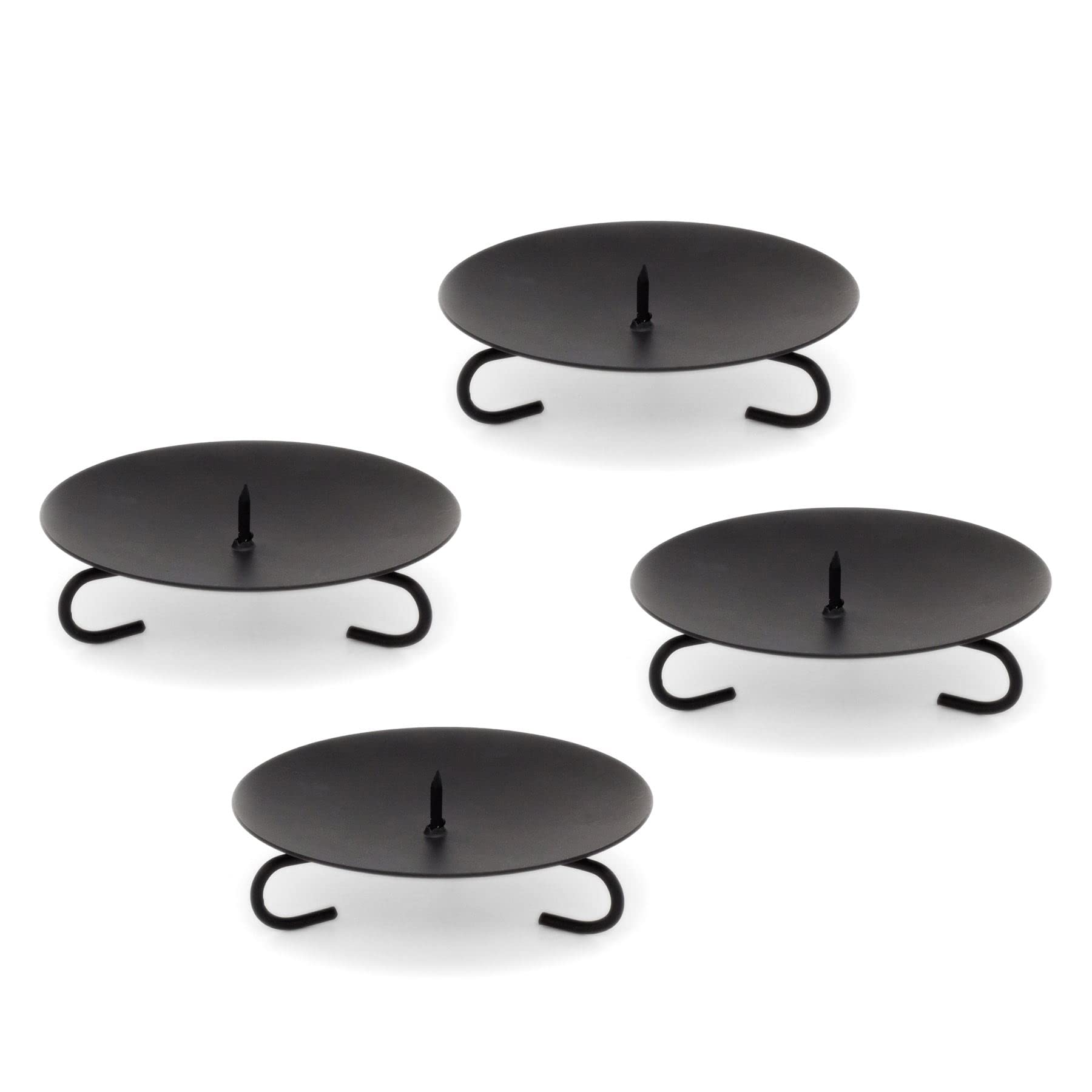 Carousel Home Pack Of 4 Set Of 4 Traditional Black Metal Candle Holder Candle Plate | Pillar Candle Holder Candle Dish Candlestick | Round Votive Candle Holders