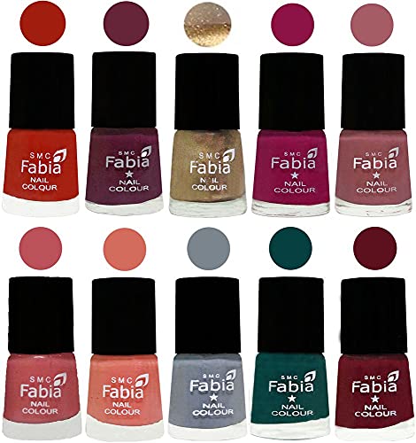 Image of SMC Fabia ALL IN ONE (PACK OF 10), Long Lasting Glossy Nail Polish, 6 ml Each, All Vibrant Colours,01860