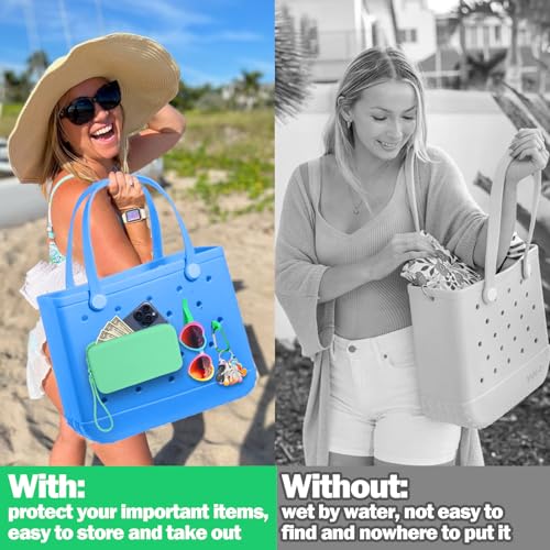 Image of Mity rain Silicone Wallet for Bogg Bag Phone Holder | Accessories Set for Bogg Bag Contain 2PCS Key Holder and Large Capacity Silicone Zipper Bag for Beach Bags Tote Bag (Green)