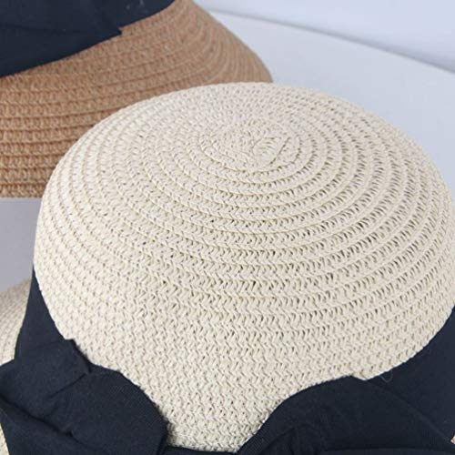 Chapéu de palha FENICAL para pais e filhos, chapéu de praia com laço para o verão ao ar livre (cáqui