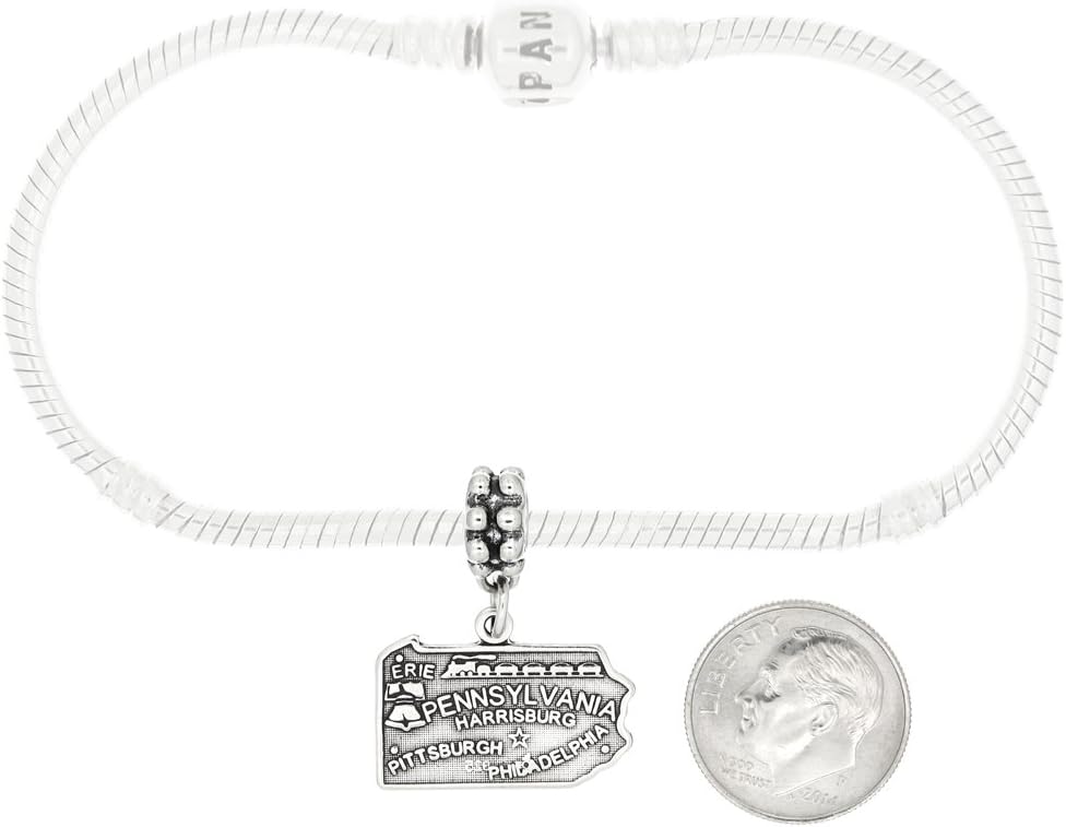 LGU Sterling Silver Oxidized Pennsylvania State Map Dangle Bead Charm