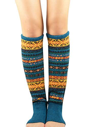 Durio Stulpen Damen Lange Winter Beinwärmer Gestrickt Verdicken Beinstulpen Böhmen Blau