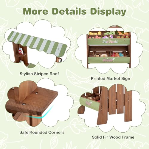 Costzon Wooden Grocery Store Pretend Play, Outdoor & Indoor Farm Market Stand w/Chalkboard & 40+ Accessories, Supermarket Playset for Kids, Solid Grocery Store Role Play Toy for Toddlers Ages 3+ - Image 5