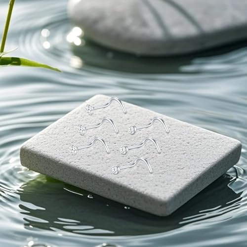 D.Bella Nose Rings 10Pcs 18G Nose Screw Rings Studs Surgical Steel Piercing Jewelry 2mm Clear CZ Silver 6