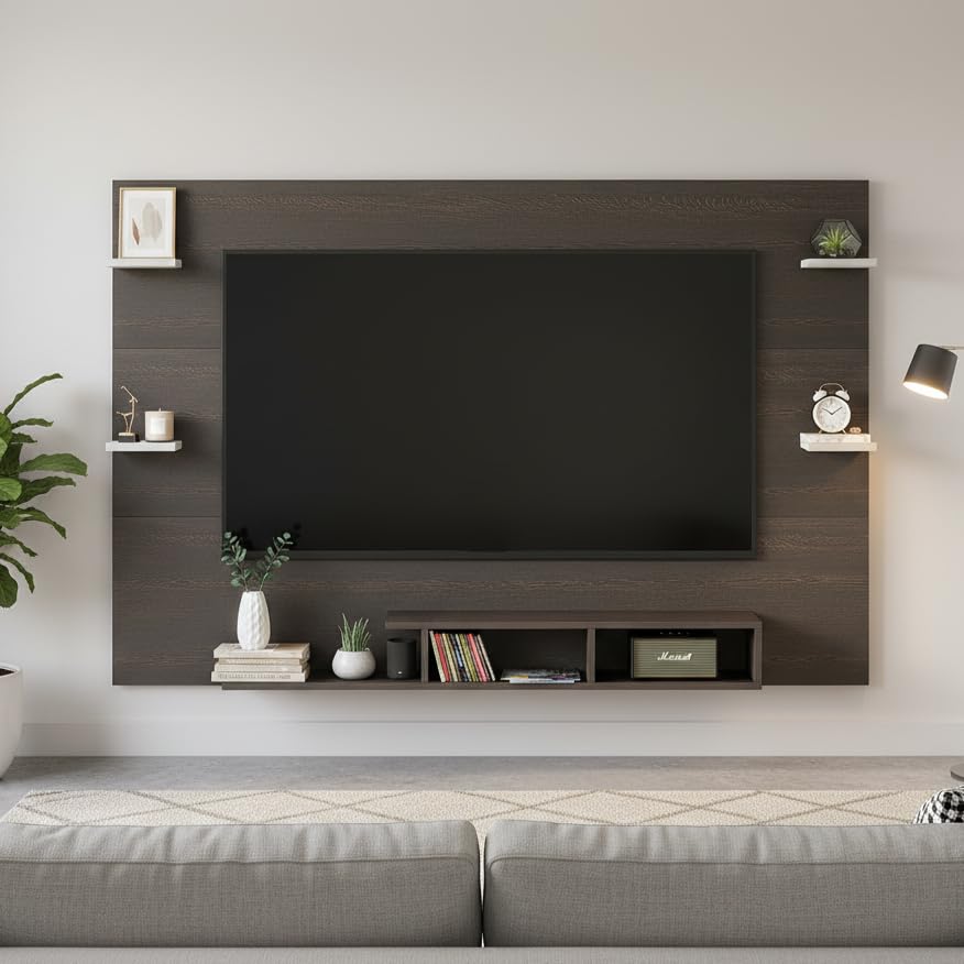 Harrison Engineered Wood Wall Mount TV Unit with Back Panel, Set Top Box Stand, Display Shelves, Modern Tv Rack, Showcase, Cabinet (Exotic Teak & White) for 55 inch TV (Wenge & White)-image-38