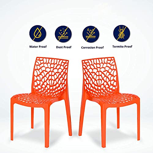 Image of activa Web Designer Plastic Chair for Home, Office and Restaurant and Cafe|Armless Chair for Dining Room| Heavy Duty Outdoor Plastic Chair | Designer Balcony Chair (Orange, Set of 2)