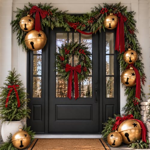 Christmas Decor, Set of 3 Giant Metal Christmas Bells (7.1", 9.84", 12.2")