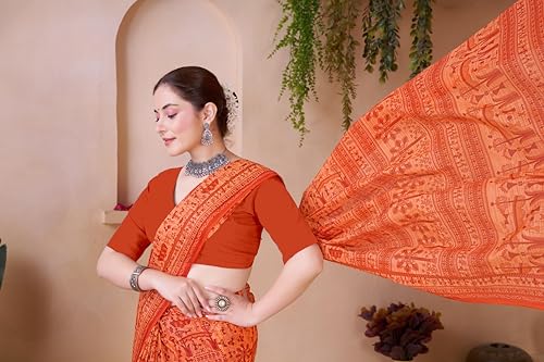 Image of TAMAIRA FASHION Off White Mulmul Pure Cotton Saree For Woman Warli Printed|Office Wear Daily Wear Sarees For Women Without Blouse Piece (Available in 21 Colours)