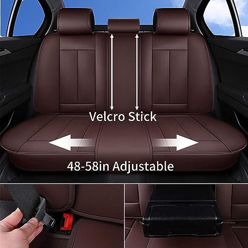 Image of Coverado Front and Back Seat Covers 5 Pieces, Waterproof Nappa Leather Auto Seat Protectors Full Set with Head Pillow, Universal Car Accessories Fit for Most Sedans SUV Pick-up Truck, Brown