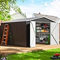 VIWAT 10x10 FT Outdoor Storage Shed, Large Garden Shed with Updated Frame Structure and Lockable Doors, Metal Tool Sheds for Backyard Garden Patio Lawn, Black