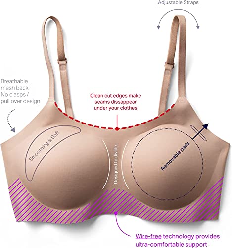 Image of EBY Seamless Bralette with Adjustable Straps: Nude Bralettes for Women, Wireless Bra for Women, Bralette Seamless Bra, X-Small, A - D