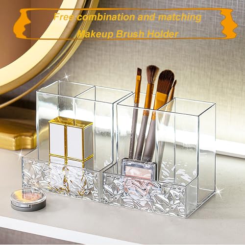 Image of 2 Pack Clear PET Pen Holder, 3 Compartment Desk Organizer, Shatter-Resistant, Stronger Than Acrylic, for Office Home School Bathroom Makeup