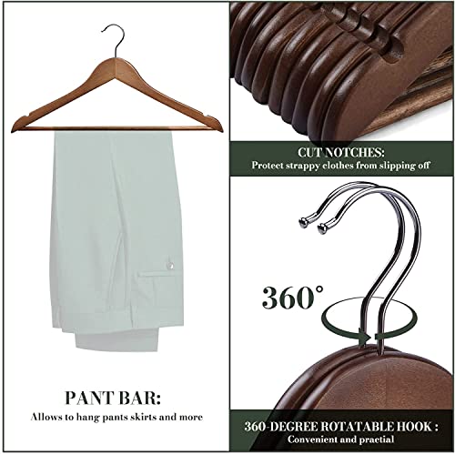Image of WHISKET - Luxury Wooden Clothes Hangers, Premium Solid Wood Coat with Chrome Hooks | Durable Closet Organizer for Formal Wear & Everyday Clothing. (Walnut, 24)