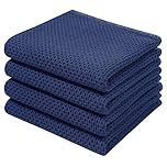 Moosfor 100% Cotton Tea Towels, Highly Absorbent Soft Dish Cloths, Quick Drying Kitchen Cloths for Washing Up, Pack of 4, 32 x 71 cm, Navy Blue