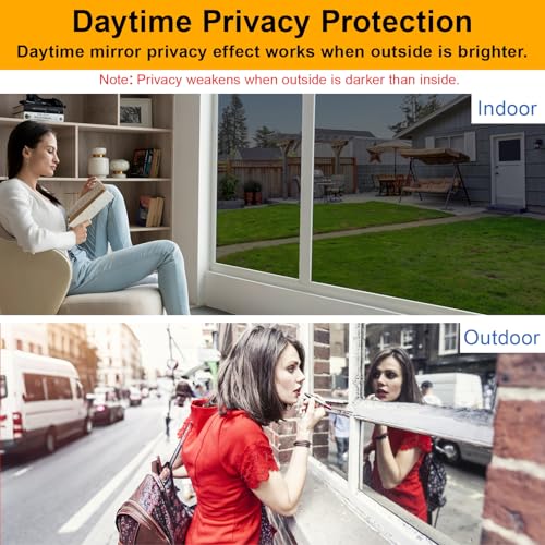 One Way Daytime Window Privacy Film See Out Not in, Window Tint for Home, Reflective Mirror Glass Windows Coverings Sun Heat UV Blocking, Black-Silver, 17.5" X 78.7"