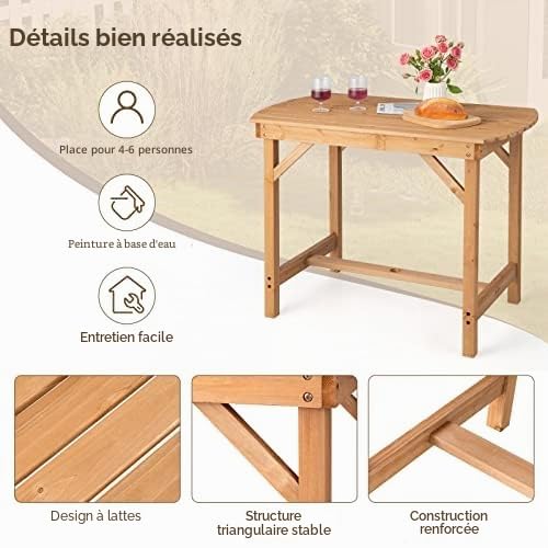 Table de terrasse en Bois Massif avec Trou pour Parasol - Table de Jardin en Bois pour arrière-Cour - 100 x 60 x 75 cm