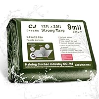ChaoJin Heavy Duty Tarp Waterproof Outdoor Tarps Multi-Purpose Tear and Rip Proof UV Resistant Green Tarpaulin with Reinforced Grommets and Edges (9 Mil, 12'x20') Military Green