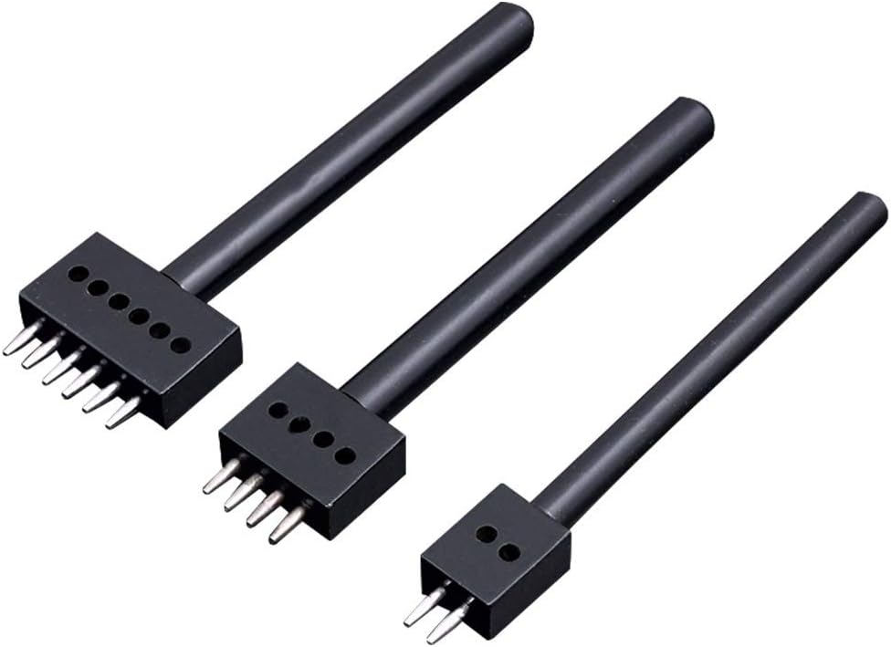 Rongon Leather Tools Leather Hole Punch Leather Stitching Punch Kits 2/4/6 Prong Hole Punches 5mm Round Hole Punching Tool for DIY Leather Craft（(0.2''/5mm)）