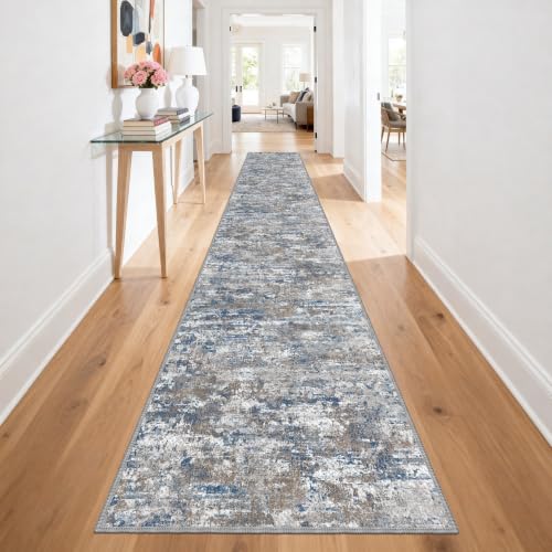 TTelephant Washable Carpet Runners for Hallway 18ft-Non Slip Floor Runners for Dogs, Abstract Hallway Runner Rug with ‌Silicone Backing, Stain Resistant Rug for Indoor High Traffic,2.6x18,Multi