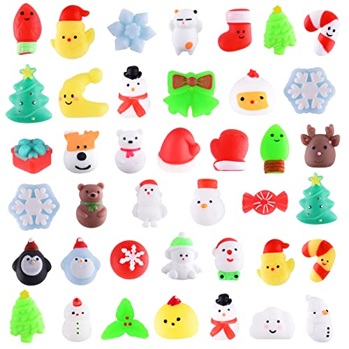 PLULON 40PCS Navidad Squishy Animal Squeeze a Granel Mini árboles Navidad Muñeco Nieve Papá Noel Ciervo Pingüino Oso Copos Nieve Fiesta Bolsas Relleno Cumpleaños Goodie Bag