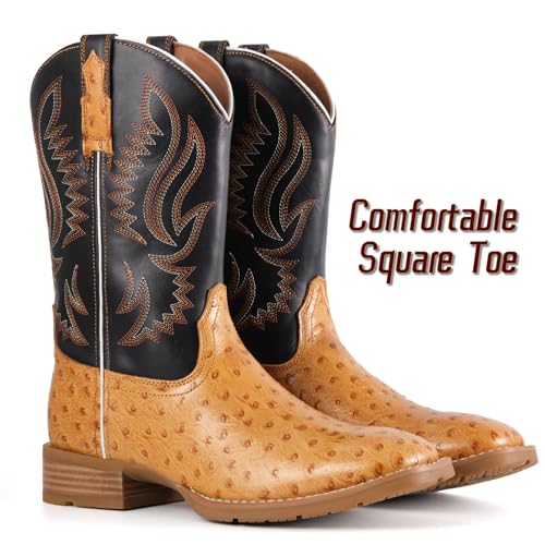 Image of SUREWAY Cowboy Boots For Men - Mens Square Toe Western Boot,Oil /Slip Resistant,Durable Fashionable Classic Pull on 10 Inch Boots Mid Calf Wellington Boots