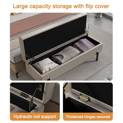 Banc ottoman de rangement rectangulaire capitonné avec dessus rabattable