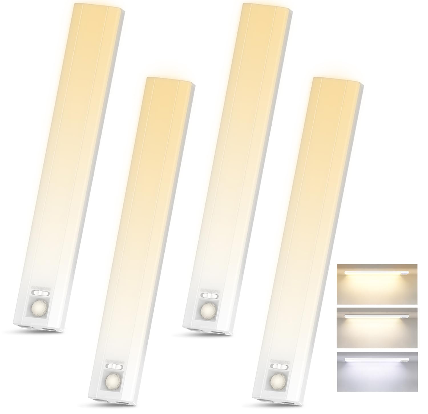 Photo 1 of 10inch Under Cabinet Lighting, 136 LED 3 Color Rechargeable Motion Sensor Light Indoor, 6 Levels Dimmable Magnetic Closet Lights, Wireless Under Counter Lights for Kitchen, Stairs, Bedroom, 4-Pack