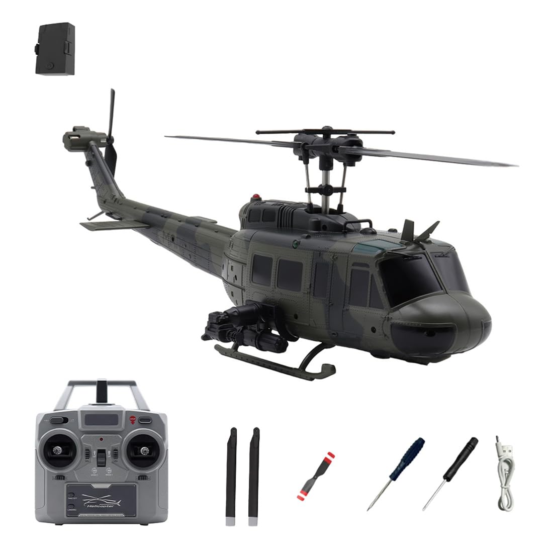 C032 UH-1 Huey RC Helicopter with One-Key Takoff/Landing, 1/48 Scale 6CH 6-Axis Gyro Stabilized One-Key Inverted Flight RC Helicopter with Auto Hover & Optical Flow Positioning for Enthusiasts