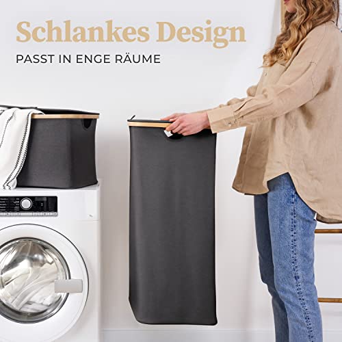 HENNEZ 100L Wäschekorb mit Deckel Grau - herausnehmbaren Wäschesack Wäschesammler schmal mit Deckel - Wäschebox… – Bild 6