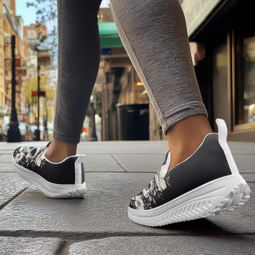 Forchrinse Skull Loafers for Women Comfort Fitness Walking Sneakers Platform Shoes Casual Wedges Shoe4