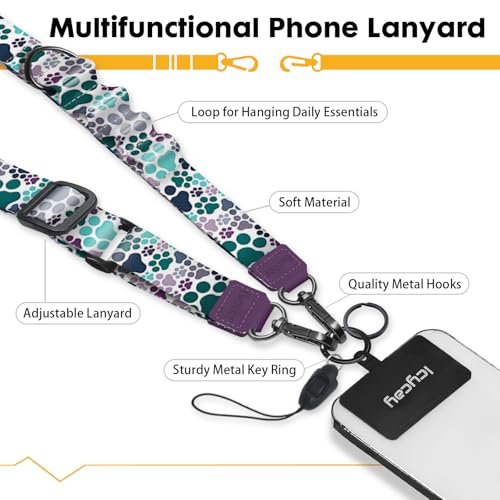 Image of Icycay Phone Lanyard Crossbody Strap Neck Adjustable Teacher Women Dog Paw | for Cell Phone Case Keys ID Badges, Anti Theft, Multifuctional, Cute Phone Holder, Travel Hiking Essential Accessories, Gifts