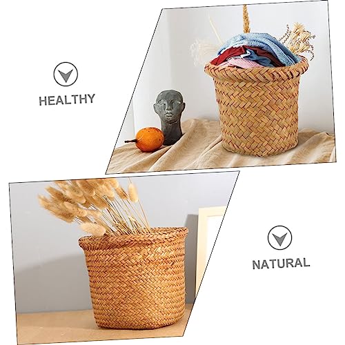 Caneca de basura tejida marrón natural para hogar y oficina miniatura 6
