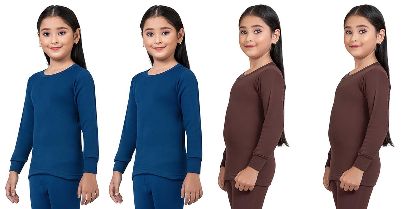 Girls Blended Cotton Thermal Round Neck Full Sleeves Inner Top Winter Wear for Kids and Baby (Pack of 4) (13 Years to 14 Years) (BLBLBRBR) 2