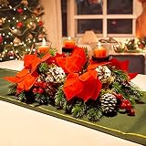 GUOOU Christmas Tabletop Centerpiece, Christmas Tealight Candle Holders, Christmas Poinsettia Candle