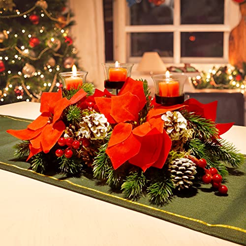 Guoou Christmas Tabletop Centerpiece, Christmas Tealight Candle Holders, Christmas Poinsettia Candle Holders For Home Party Christmas Table Mantel Decorations #TOP6