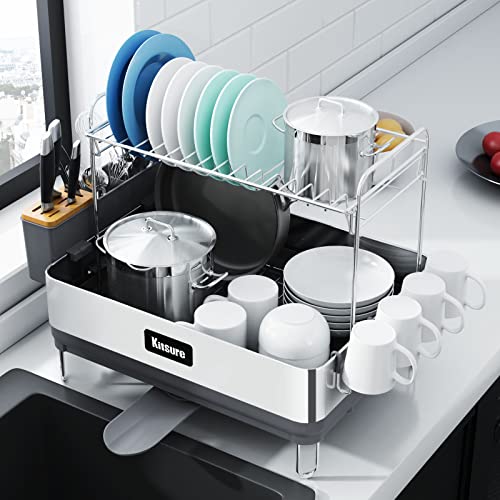 Kitsure Dish Rack, 2-Tier Dish Drying Rack with Large Capacity, Multifunctional Dish Drying Rack with Drainboard, Rustproof & Durable Dish Rack and Drainboard Set with Easy Installation Kitsure Dish Rack, 2-Tier Dish Drying Rack with Large Capacity, Multifunctional Dish Drying Rack with Drainboard, Rustproof & Durable Dish Rack and Drainboard Set with Easy Installation