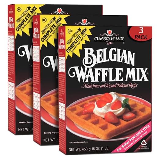 Classique Fare Belgian Waffle Mix - Makes Light and Crisp Waffles, Pancakes, Muffins & Crepes - Works with Waffle Maker - Fast and Fresh Breakfast Foods - 16 Oz Boxes (Pack of 3)