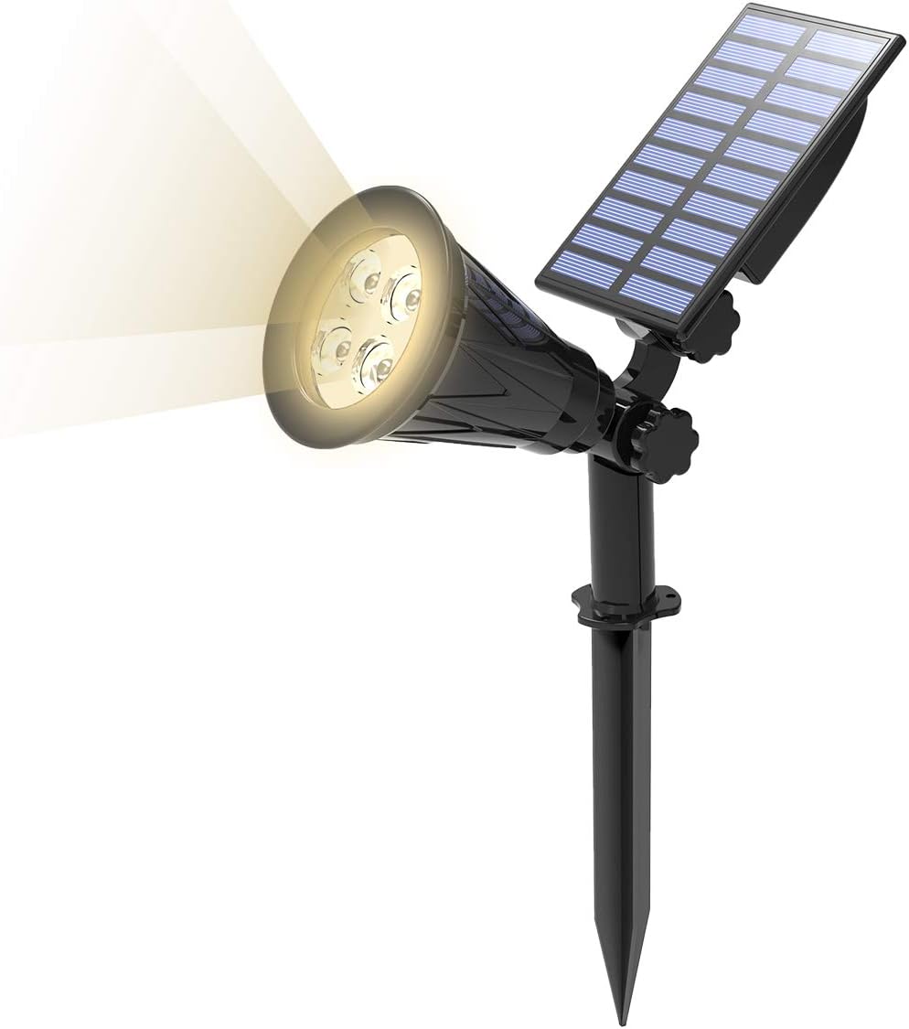 T-SUN LED Solar Spotlights, Super Bright 250LM Outdoor Security Garden Landscape Lamps, Natural White 4000K, Auto On/Off, 180°Angle Adjustable for Patio,Tree,Deck,Wall,Pool Area