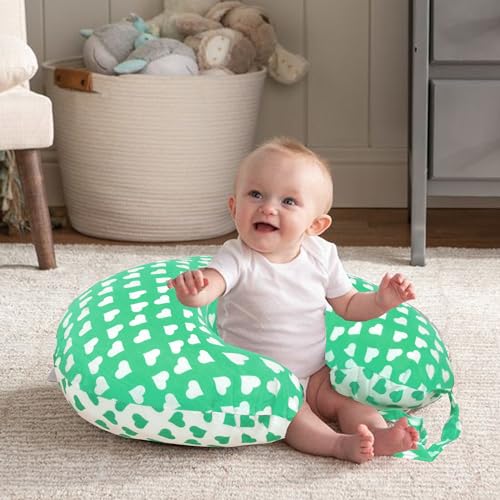 Image of VParents Feeding Pillow, Breast Feeding Pillows Vacuum Packed Cotton Nursing Pillow and Positioner, Breastfeeding, Bottle Feeding, Baby Support Rosy (Green) 110487