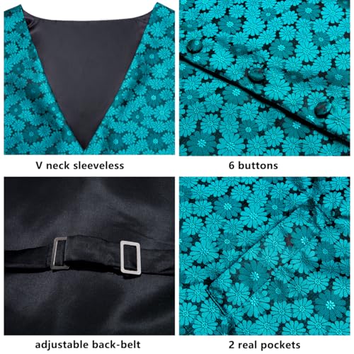 Silk Mens Suit Vest and Tie Set Paisley Floral Jacquard Formal Dress Waistcoat Tuxedo Wedding Party Business Vests4