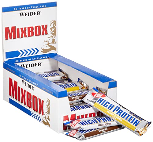 Weider Low Carb High Protein Eiweißriegel, Mix-Box in den Sorten Schokolade, Stracciatella und Erdnuss-Karamell, 24 Stück pro Box, Fitness & Bodybuilding, 24 x 50 g