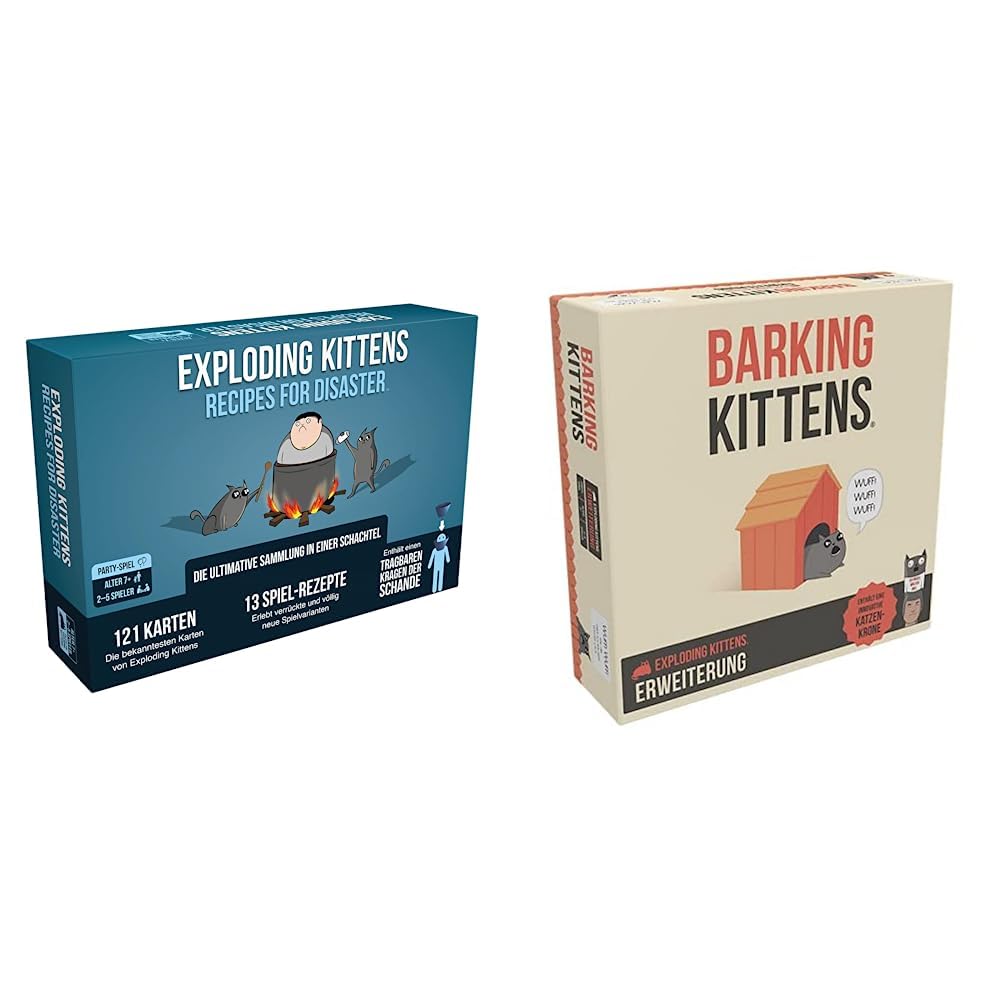 Asmodee | Exploding Kittens – Recipes for Disaster | Partyspiel | Kartenspiel | 2-5 Spieler | Ab 7+ Jahren & Asmodee | Exploding Kittens – Barking Kittens | Erweiterung | Partyspiel | Ab 7+ Jahren