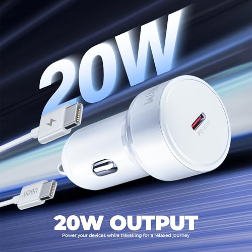 Image of UBON CH282 20W Type-C PD Fast Charging Car Charger | Compact Car Charging Adapter for iPhone, Android Smartphones, Smartwatches, Earbuds & Power Banks (White)