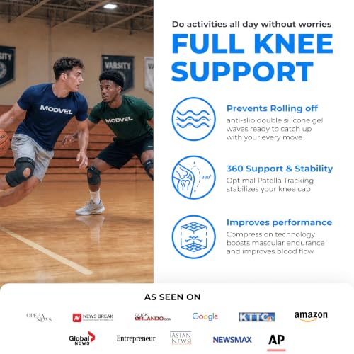 Image of MODVEL ELITE Knee Brace for Women & Men with Side Stabilizers, Patella Gel Pads Brace for Meniscus Tear for Maximum Knee Pain Support - ACL Knee Braces for Running, Workout, Arthritis & Joint Recovery