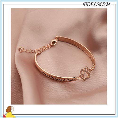 Feelmem Dog Lover Gift Crystal Paw Print Charm When I Needed A Hand I Found Your Paw Bar Bracelet Gift For Dog Owner Dog Mom (Rose Gold) #TOP3
