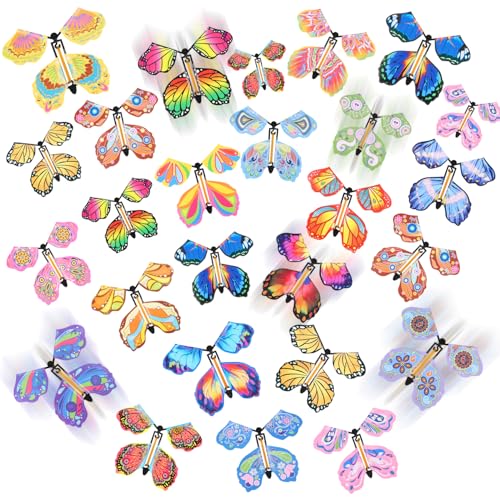 Image of LOMIMOS 40PCS Magic Flying Butterflies, Wind Up Butterfly Gift Fairy Flying Toy for Kids Surprise Explosion Box Wedding Birthday Party Book Greeting Card(20 Styles)