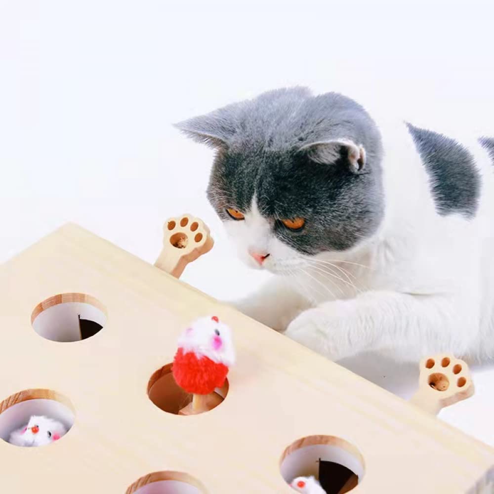 ARKEM Cat Juguetes interactivos de Madera Whack a Mole Game Cat Punch para Interior Play Box Hunt Toy Funny Kitten Safe Catnip Fun Box Paws Scratcher.