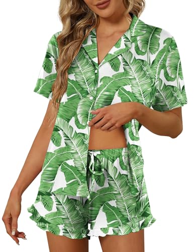 Image of Ekouaer Pajamas Set for Women Short Sleeve Sleepwear Button Down Pjs Lounge Sets Soft Nightwear