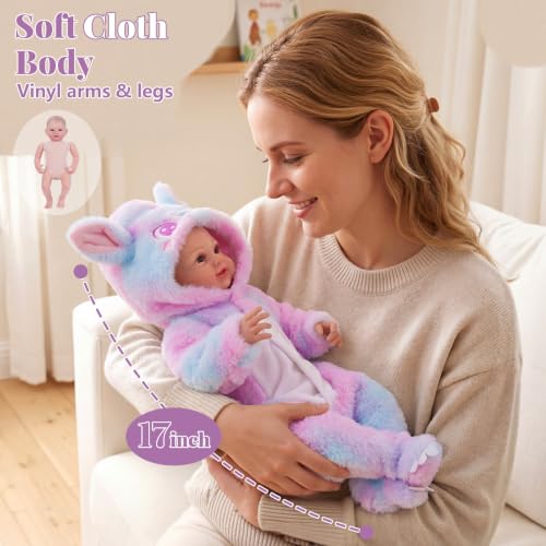 Muñeca bebé reborn BABESIDE 17 pulg con vestido conejo miniatura 4