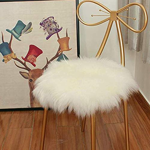 Cojín de asiento redondo de lana blanca esponjosa, funda de piel de oveja suave para taburetes y taburetes, cojín de piel de oveja suave para mayor comodidad